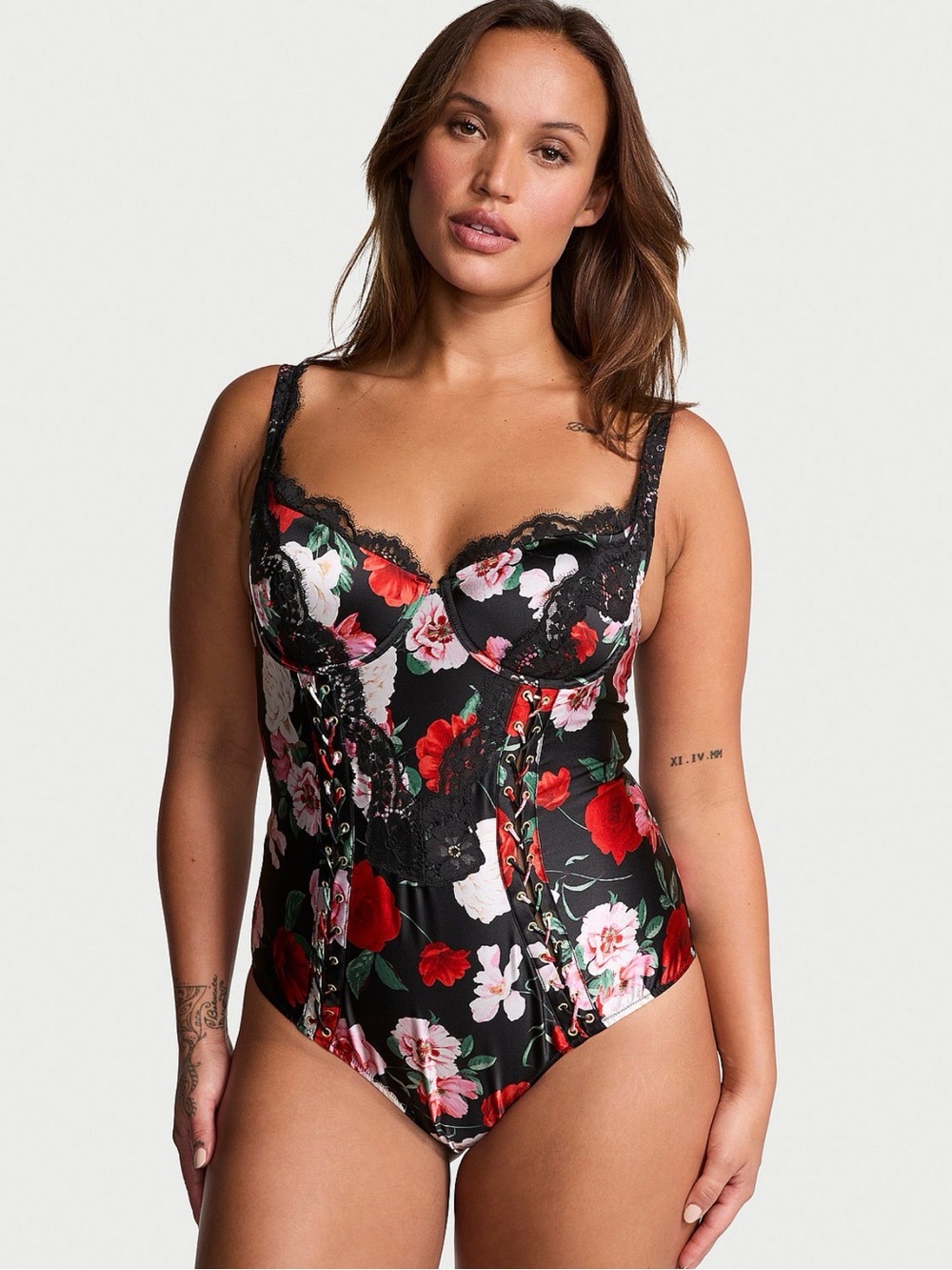 Victoria's Secret Black Floral Lace-Trim One-Piece Swimsuit